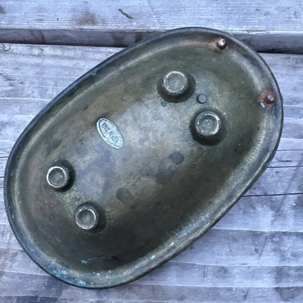 Vintage Brass Metal Footed Bathtub Soap Dish with Spigots Patina